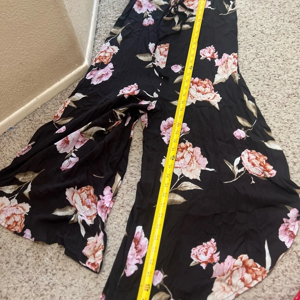 Audrey 1+3 Black floral Wide Leg Jumpsuit Boho Resort Chic small